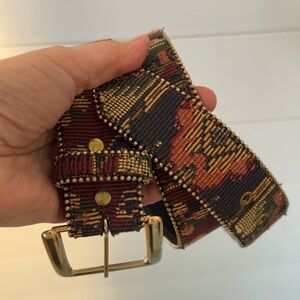Vintage Belt M/L Tapestry leather Gold Bead Trim Dead stock Absolutely Fresh